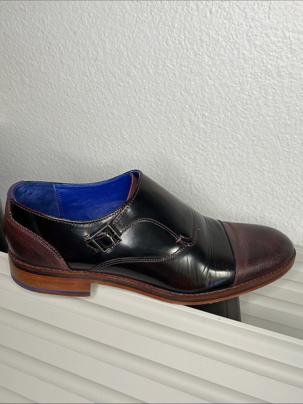 Ted Baker Men's Black and Burgundy Leather Monk Strap Shoes - Picture 2 of 15